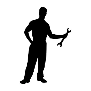 Silhouette Mechanic with Wrench - Black Outline