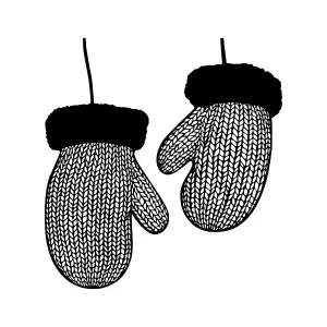 Black Knit Gloves with Fur Trim - Vector Illustration