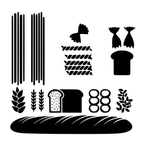 Black & White Food Icons - Pasta, Bread, Grains