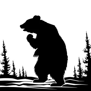 Silhouette Bear in Forest - Minimalist Vector Art