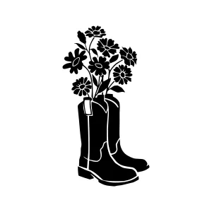 Black Boots Filled with Wildflowers - Vector Illustration