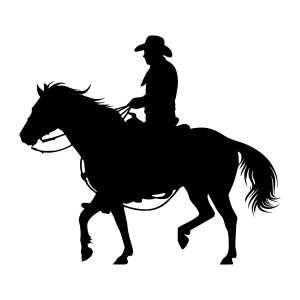 Silhouette Cowboy Riding Horse - Black Vector