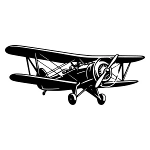 Vintage Biplane Illustration - Black & White