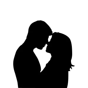 Silhouette Couple Kiss - Black & White Vector