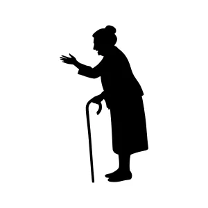 Silhouette Elderly Woman Walking with Cane