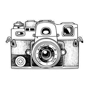 Vintage Camera Illustration - Black & White Line Art