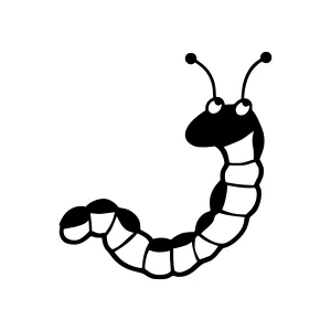 Cute Cartoon Worm Illustration - Black Outline