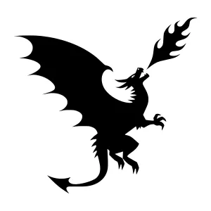 Silhouette Dragon Fire - Black Vector Graphic