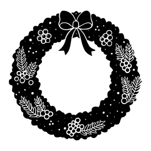 Black & White Christmas Wreath Illustration