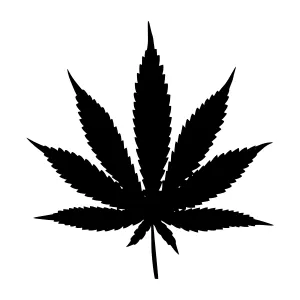 Cannabis Leaf Silhouette - Black on White