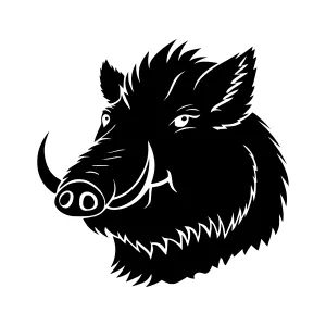 Silhouette Wild Boar Head - Black & White Vector