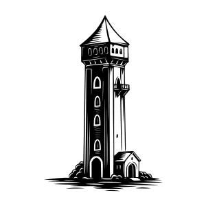 Vintage Tower Illustration - Black & White Line Art