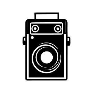 Vintage Camera Icon - Black & White Illustration