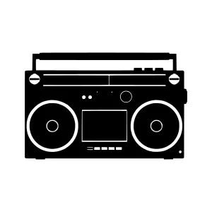 Retro Boombox Silhouette - Black & White Vector
