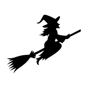 Silhouette Witch Flying on Broomstick