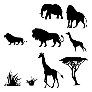 African Animal Silhouettes - Black & White Vector