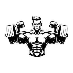 Muscular Bodybuilder Lifting Barbell - Black & White Illustration