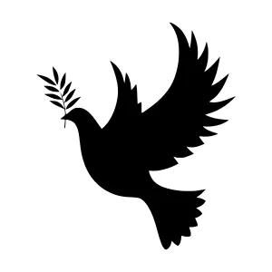 Black Silhouette Dove with Olive Branch - Vector Icon