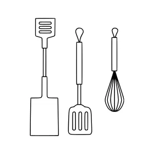 Line Art Kitchen Utensils - Spatula Whisk Ladle
