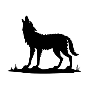 Silhouette Wolf Howling at Moon - Vector Illustration
