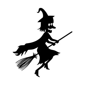 Silhouette Witch Flying on Broomstick - Halloween Vector
