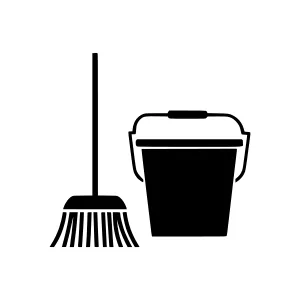 Black Bucket and Mop Icon - Cleaning Vector