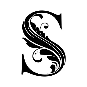 Elegant Black Letter S Initial with Floral Ornament