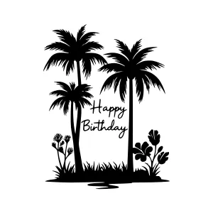 Silhouette Palm Trees Birthday Illustration