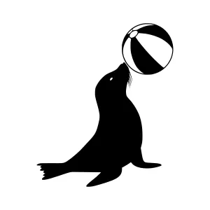 Seal Balancing Ball - Black Silhouette Vector