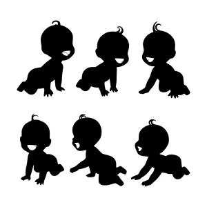 Baby Crawling Silhouettes - Black & White Vector