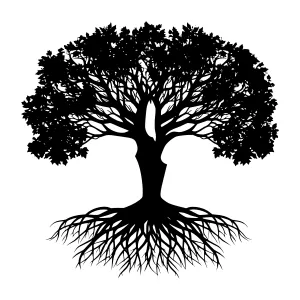 Silhouette Tree Root Graphic - Black & White