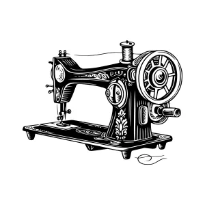 Vintage Sewing Machine Illustration - Black & White