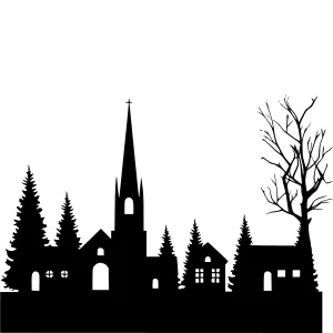 Black Silhouette Village Landscape