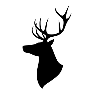 Silhouette Deer Head with Antlers - Black on White