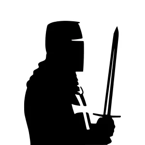 Silhouette Knight with Sword - Vector Illustration