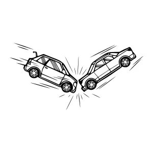 Car Crash Illustration - Black & White Line Art