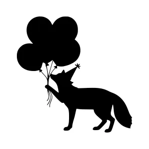 Silhouette Fox Holding Balloons - Party Celebration