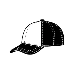 Vintage Baseball Cap Illustration - Black & White