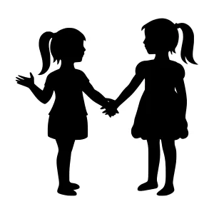 Silhouette Girls Holding Hands - Friendship