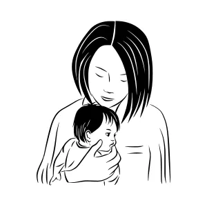 Black & White Mother and Child Illustration