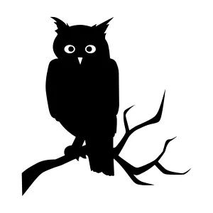 Silhouette Owl on Branch - Black Outline