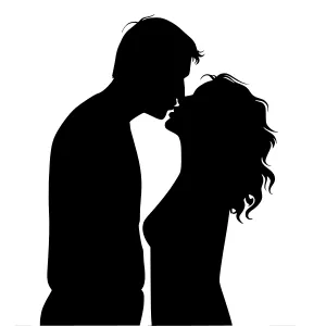 Silhouette Couple Kiss - Black & White Vector