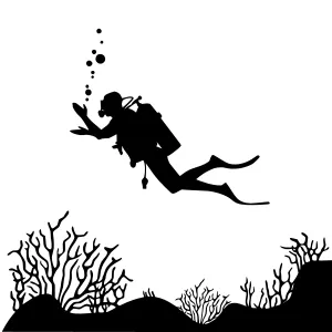 Silhouette Diver Underwater - Vector Illustration