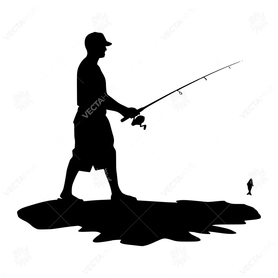 Silhouette Fisherman Fishing - Minimalist Vector