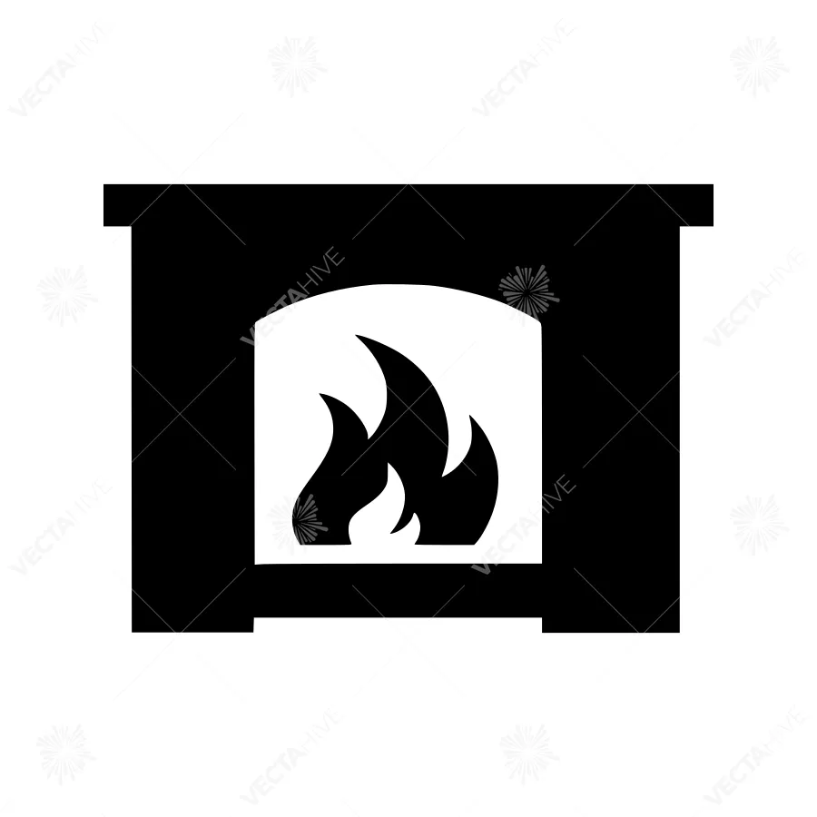 Fireplace Icon - Black Silhouette