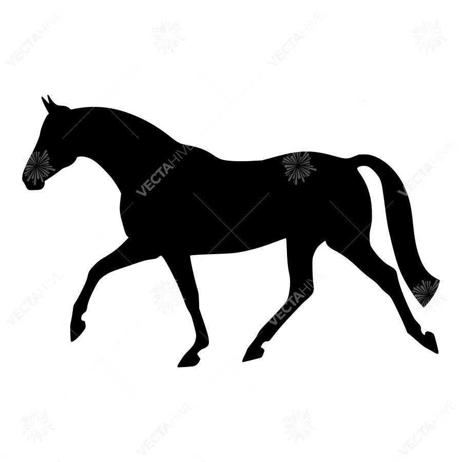 Silhouette Horse Running - Black on White