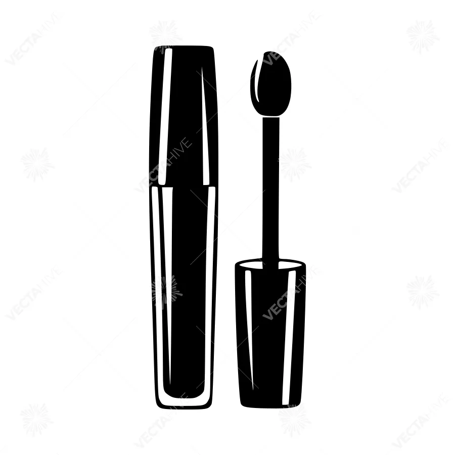 Black Mascara Tube & Brush Icon - Vector Illustration