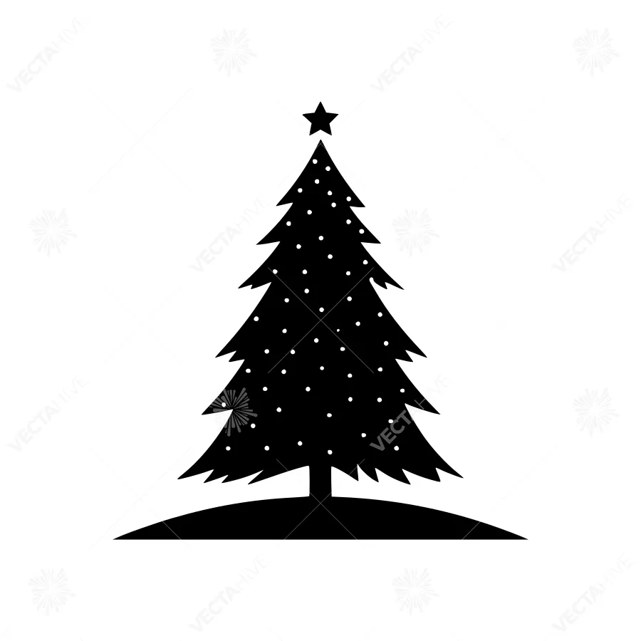 Black Christmas Tree Silhouette with Star