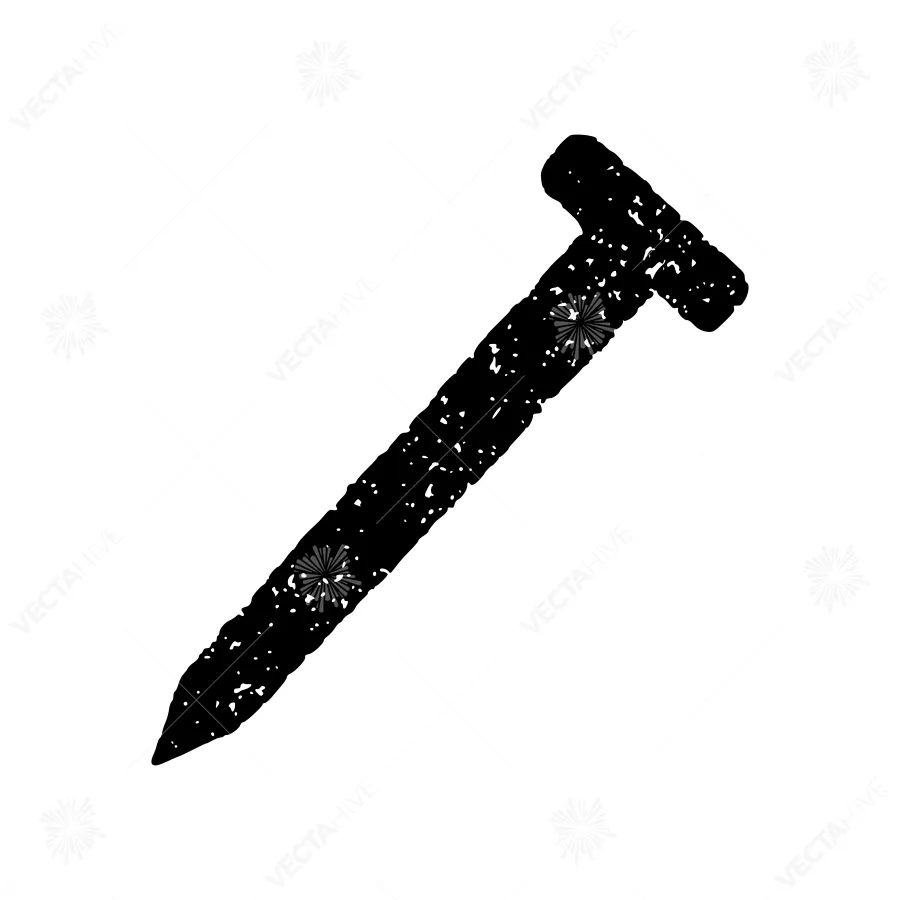 Grunge Nail Silhouette on White Background