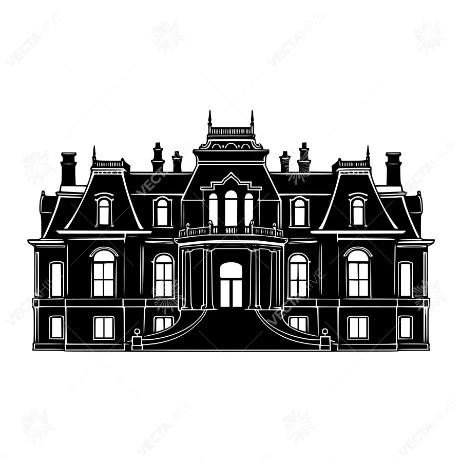 Black Silhouette Manor House Illustration